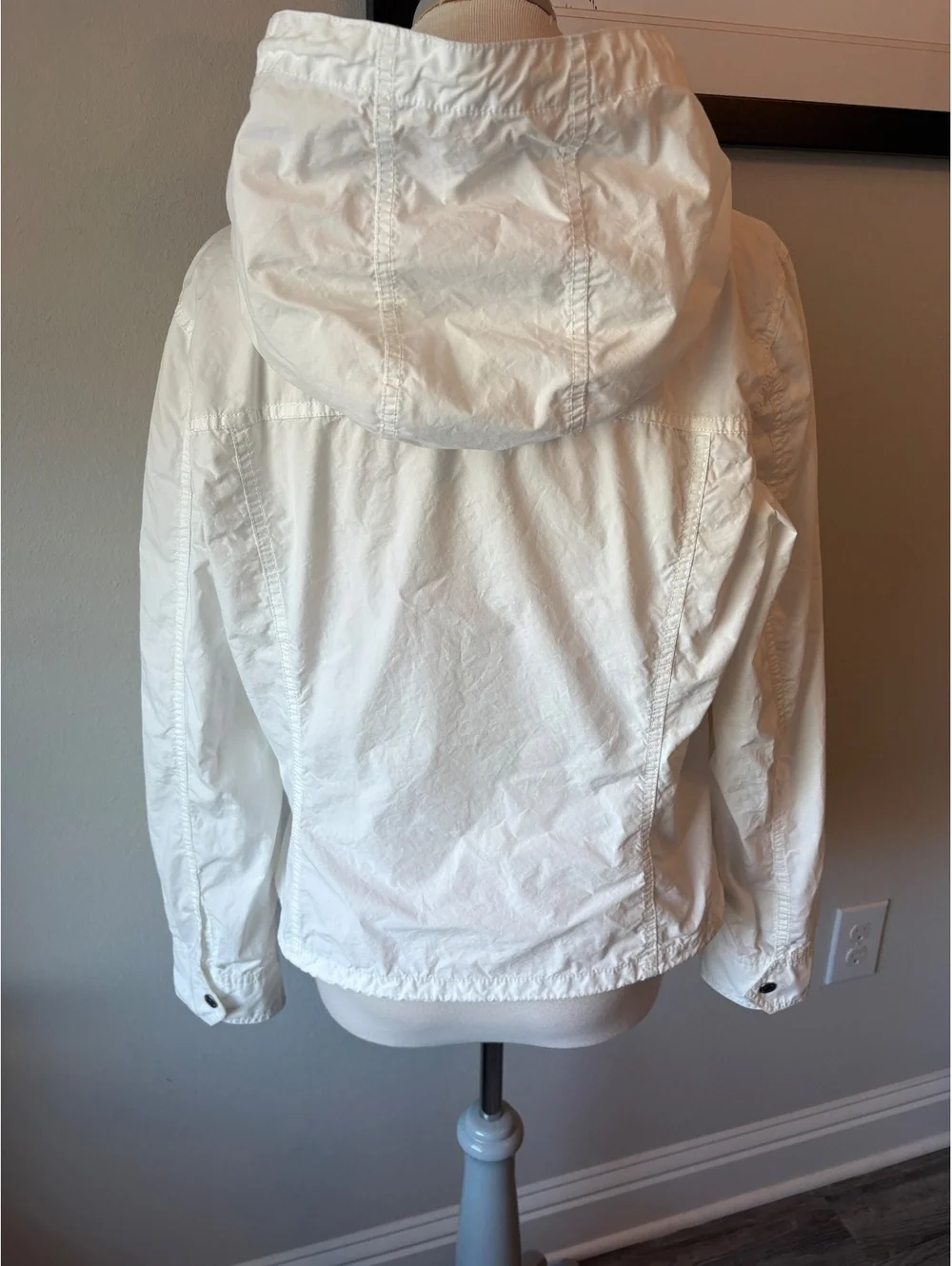 J.Crew White Hooded Utility Jacket Lightweight Zip Front Women’s L Approx